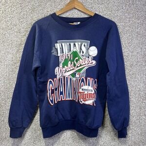 Vintage Minnesota Twins Sweatshirt Mens Large Blue MLB 1991 World Series Garan